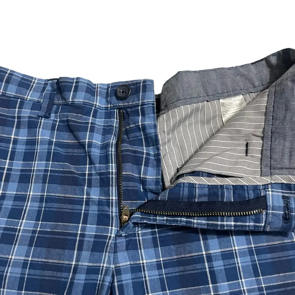 Banana Republic Mens Shorts Size 32 Blue Plaid Emerson Short Bermuda Zip Fly